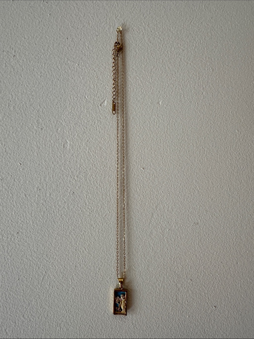 Gold-Tone Rectangular Pendant Necklace with Multicolor Inlay